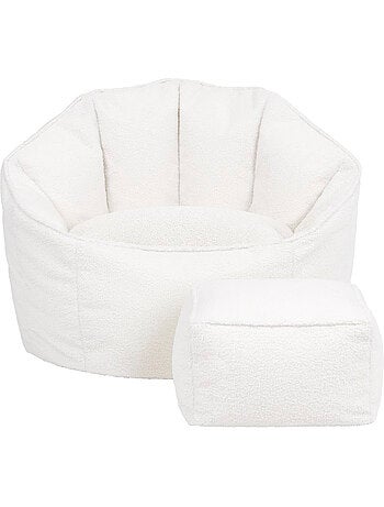 Pouf poltrona conchiglia sirena con poggiapiedi quadrato in tessuto bouclé - icon