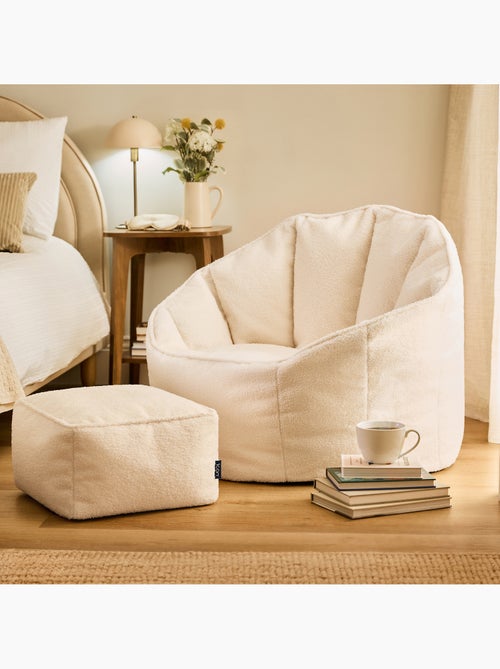 Pouf poltrona conchiglia sirena con poggiapiedi quadrato  in tessuto bouclé - icon - Kiabi
