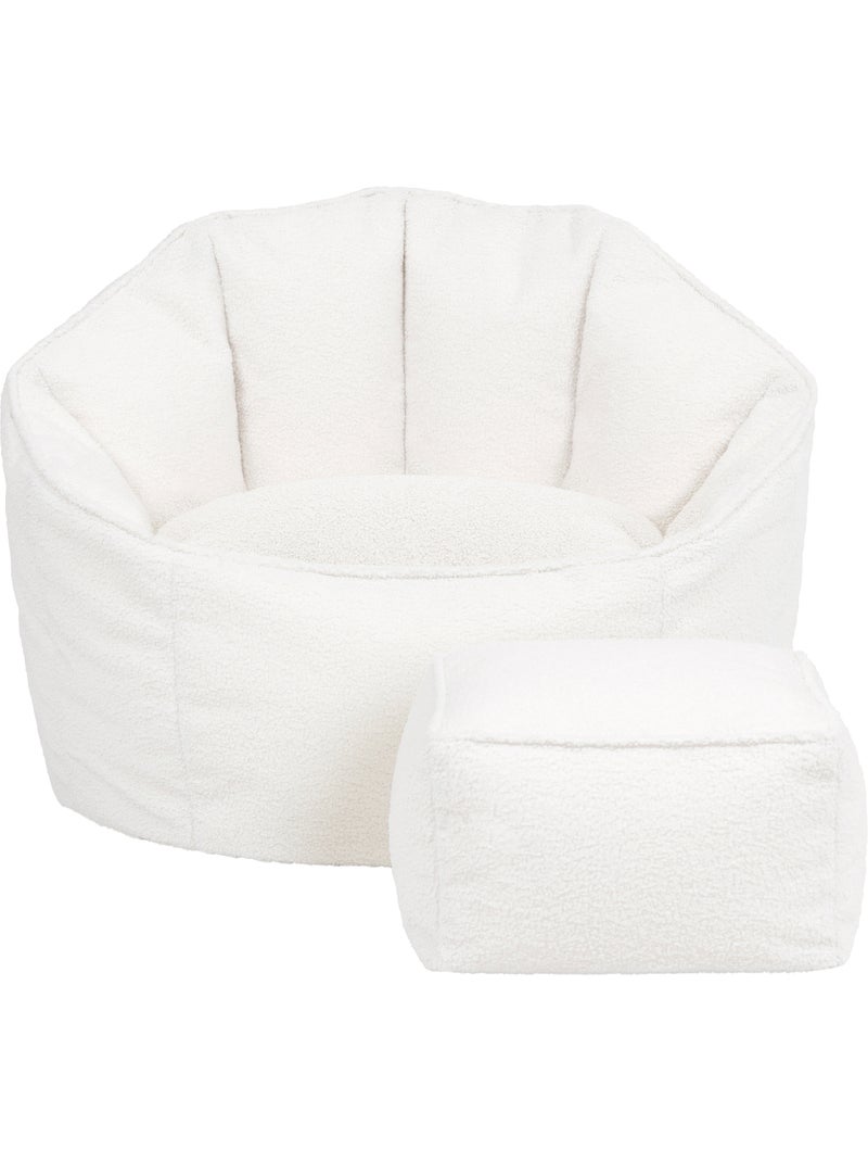Pouf poltrona conchiglia sirena con poggiapiedi quadrato  in tessuto bouclé - icon Avorio - Kiabi