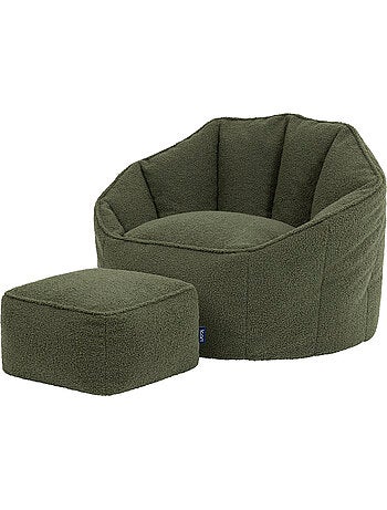 Pouf poltrona conchiglia sirena con poggiapiedi quadrato in tessuto bouclé - icon