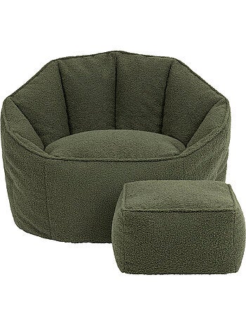 Pouf poltrona conchiglia sirena con poggiapiedi quadrato in tessuto bouclé - icon