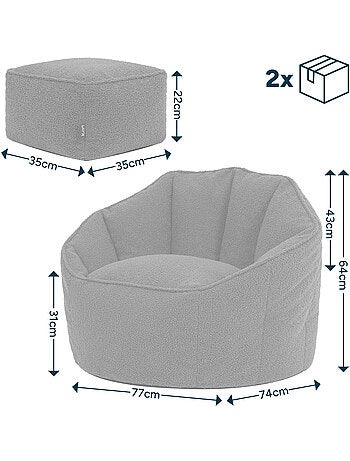Pouf poltrona conchiglia sirena con poggiapiedi quadrato in tessuto bouclé - icon