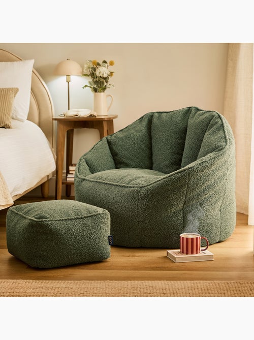 Pouf poltrona conchiglia sirena con poggiapiedi quadrato  in tessuto bouclé - icon - Kiabi