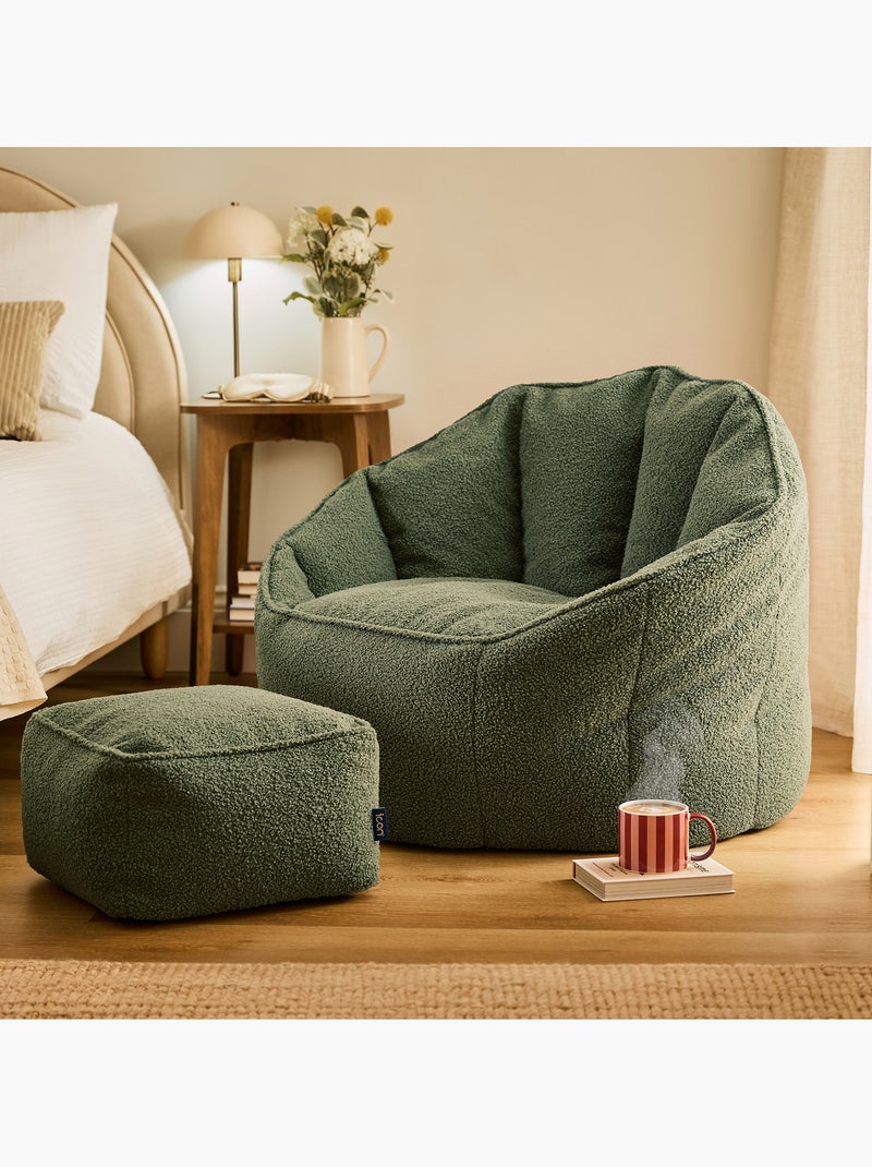 Pouf poltrona conchiglia sirena con poggiapiedi quadrato  in tessuto bouclé - icon Verde oliva - Kiabi