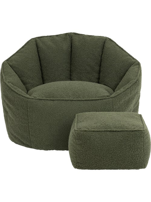 Pouf poltrona conchiglia sirena con poggiapiedi quadrato  in tessuto bouclé - icon - Kiabi
