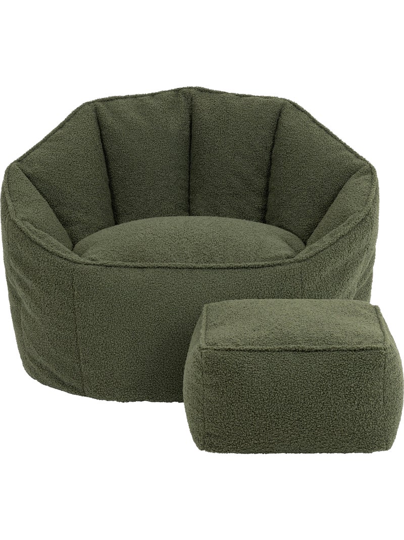 Pouf poltrona conchiglia sirena con poggiapiedi quadrato  in tessuto bouclé - icon Verde oliva - Kiabi