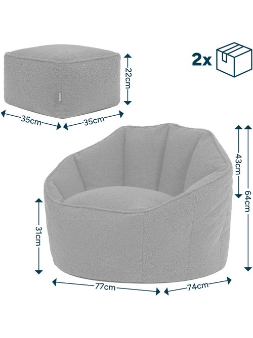 Pouf poltrona conchiglia sirena con poggiapiedi quadrato  in tessuto bouclé - icon - Kiabi