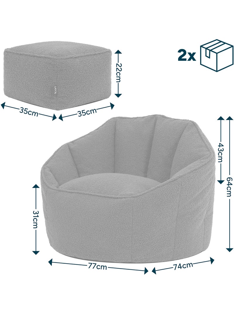 Pouf poltrona conchiglia sirena con poggiapiedi quadrato  in tessuto bouclé - icon Verde oliva - Kiabi