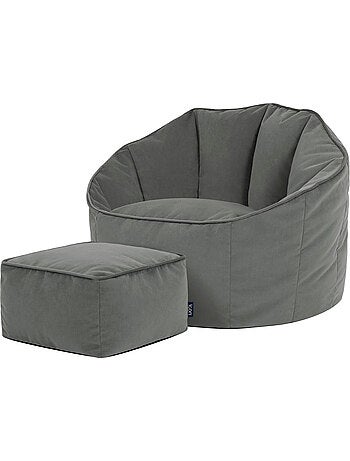 Pouf poltrona conchiglia sirena con poggiapiedi quadrato in velluto opaco - icon