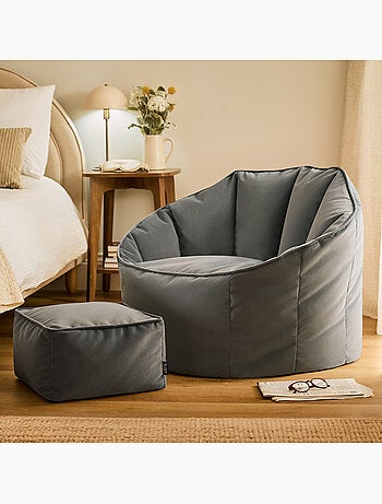 Pouf poltrona conchiglia sirena con poggiapiedi quadrato in velluto opaco - icon