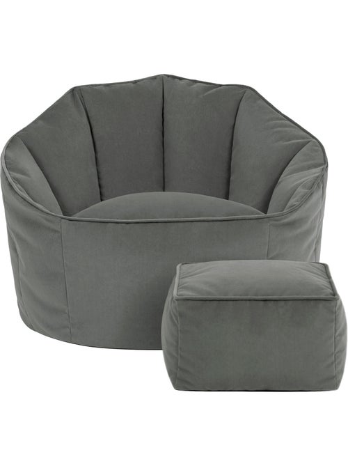 Pouf poltrona conchiglia sirena con poggiapiedi quadrato in velluto opaco - icon - Kiabi
