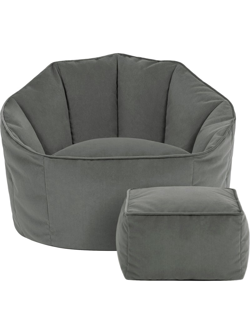 Pouf poltrona conchiglia sirena con poggiapiedi quadrato in velluto opaco - icon Grigio antracite - Kiabi