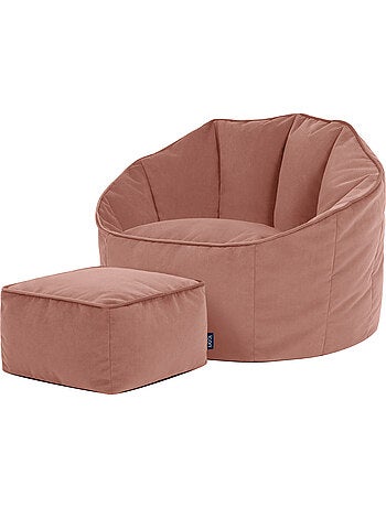 Pouf poltrona conchiglia sirena con poggiapiedi quadrato in velluto opaco - icon