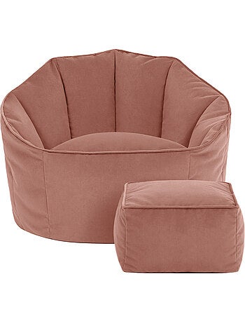 Pouf poltrona conchiglia sirena con poggiapiedi quadrato in velluto opaco - icon