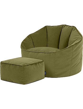 Pouf poltrona conchiglia sirena con poggiapiedi quadrato in velluto opaco - icon