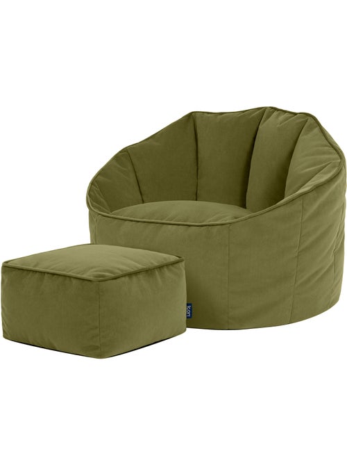 Pouf poltrona conchiglia sirena con poggiapiedi quadrato in velluto opaco - icon - Kiabi