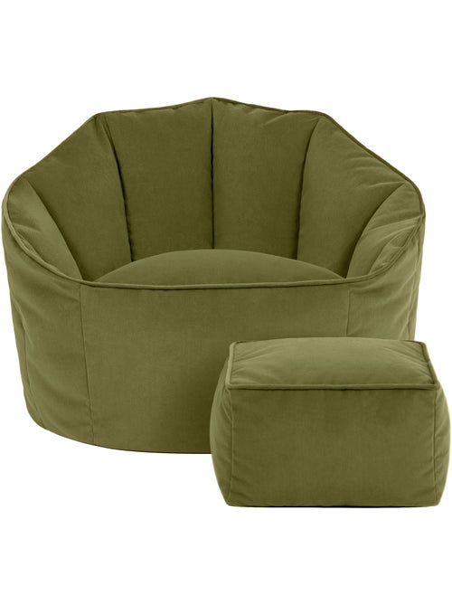 Pouf poltrona conchiglia sirena con poggiapiedi quadrato in velluto opaco - icon - Kiabi