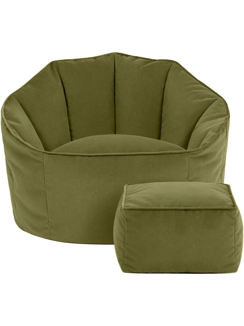 Pouf poltrona conchiglia sirena con poggiapiedi quadrato in velluto opaco - icon Verde oliva - Kiabi