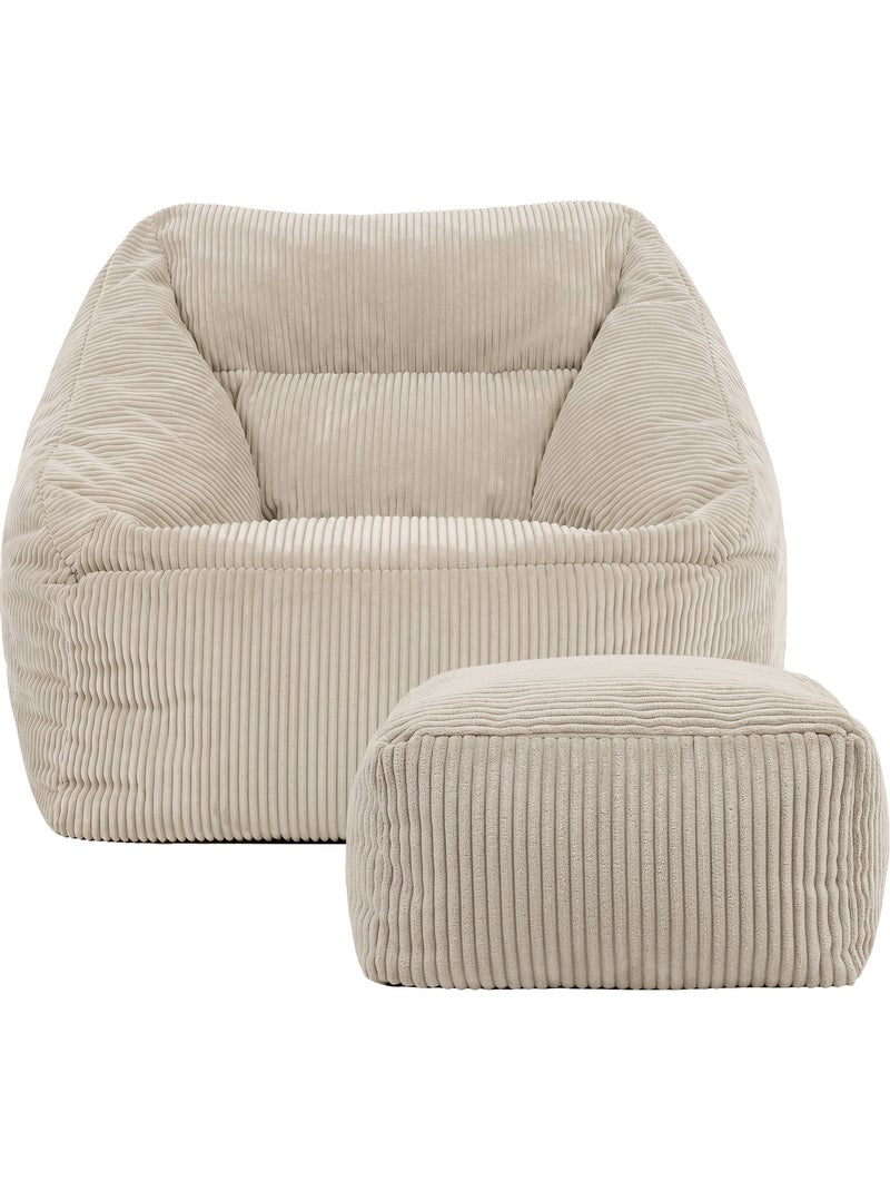 Pouf poltrona da salotto natalia con poggiapiedi quadrato amara in velluto a coste - icon Beige - Kiabi