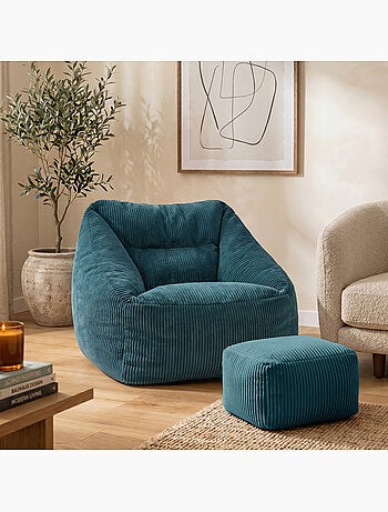 Pouf poltrona da salotto natalia con poggiapiedi quadrato amara in velluto a coste - icon