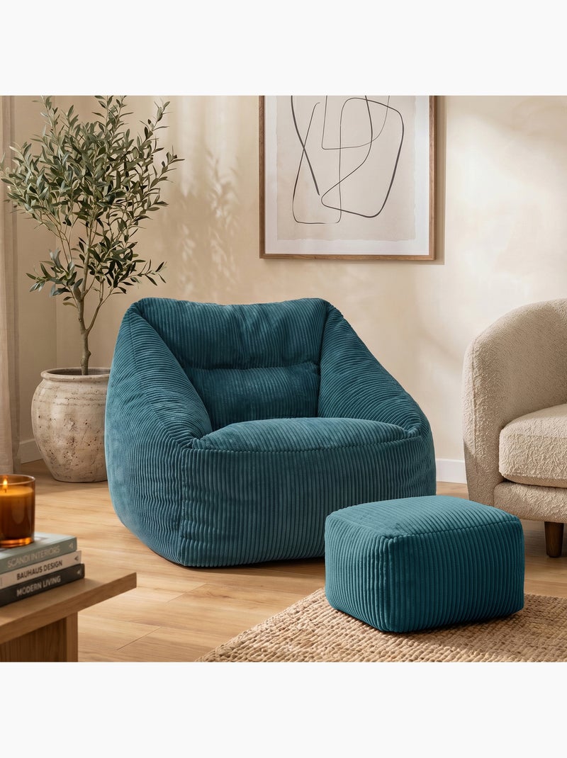 Pouf poltrona da salotto natalia con poggiapiedi quadrato amara in velluto a coste - icon Blu pavone - Kiabi