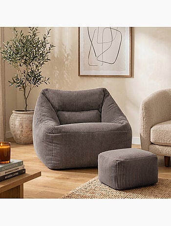 Pouf poltrona da salotto natalia con poggiapiedi quadrato amara in velluto a coste - icon