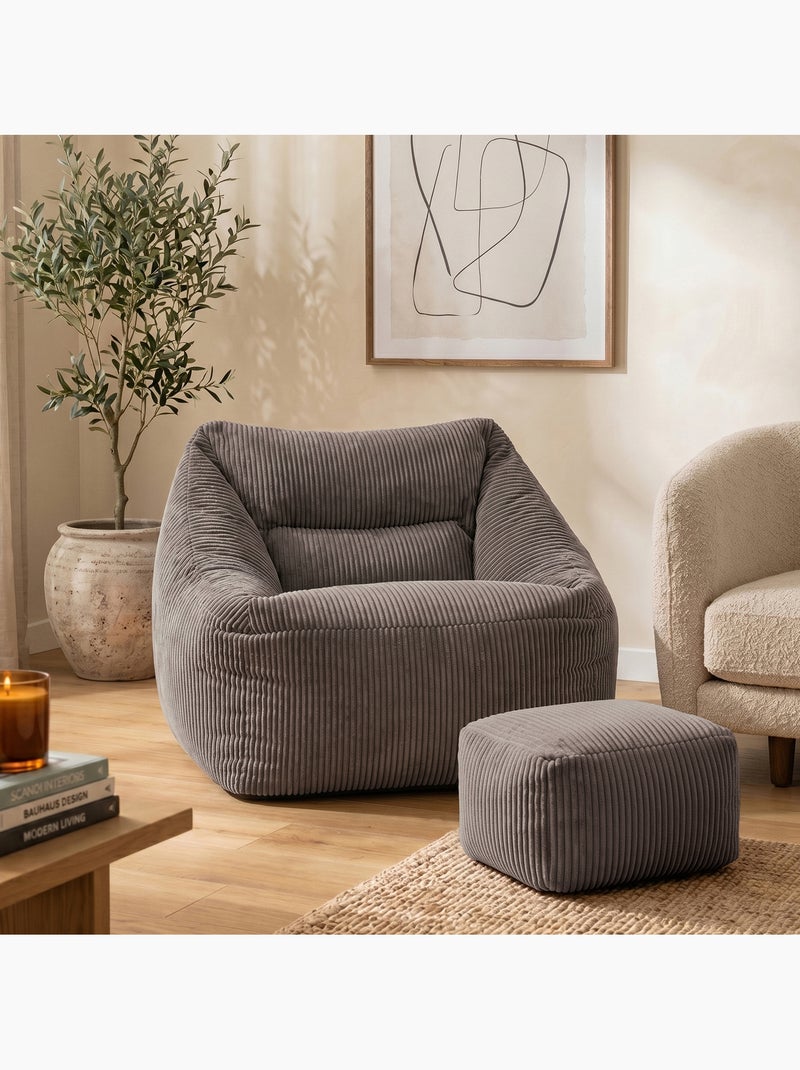 Pouf poltrona da salotto natalia con poggiapiedi quadrato amara in velluto a coste - icon Grigio antracite - Kiabi
