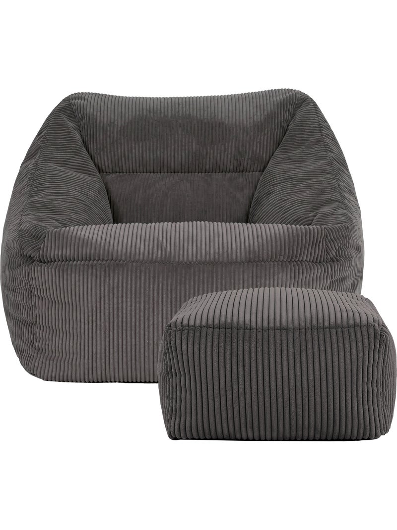 Pouf poltrona da salotto natalia con poggiapiedi quadrato amara in velluto a coste - icon Grigio antracite - Kiabi