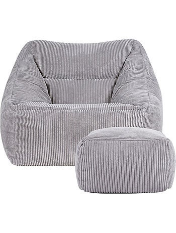 Pouf poltrona da salotto natalia con poggiapiedi quadrato amara in velluto a coste - icon