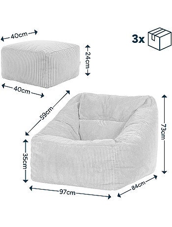 Pouf poltrona da salotto natalia con poggiapiedi quadrato amara in velluto a coste - icon