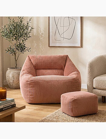 Pouf poltrona da salotto natalia con poggiapiedi quadrato amara in velluto a coste - icon