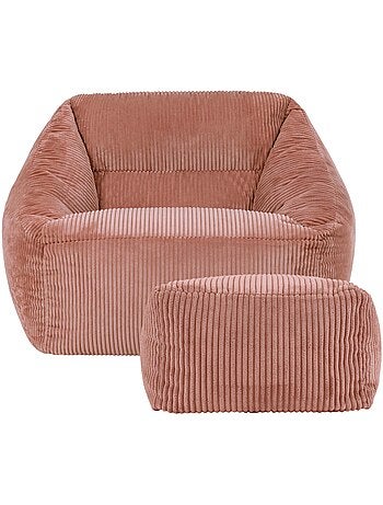 Pouf poltrona da salotto natalia con poggiapiedi quadrato amara in velluto a coste - icon