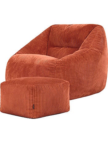 Pouf poltrona da salotto natalia con poggiapiedi quadrato amara in velluto a coste - icon