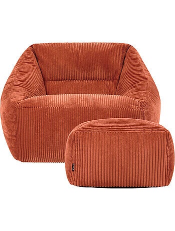 Pouf poltrona da salotto natalia con poggiapiedi quadrato amara in velluto a coste - icon