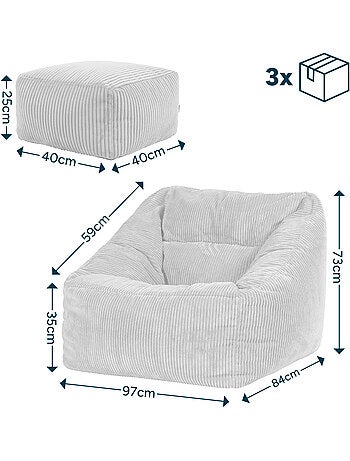 Pouf poltrona da salotto natalia con poggiapiedi quadrato amara in velluto a coste - icon