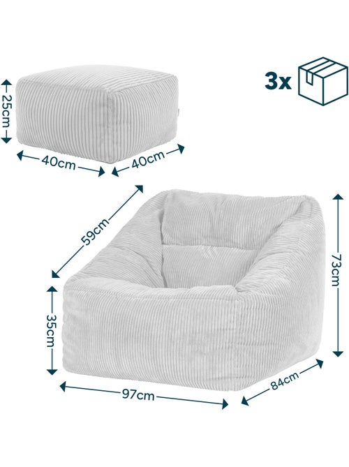 Pouf poltrona da salotto natalia con poggiapiedi quadrato amara in velluto a coste - icon - Kiabi