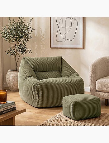 Pouf poltrona da salotto natalia con poggiapiedi quadrato amara in velluto a coste - icon