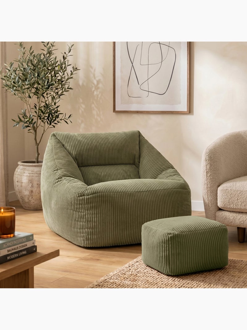Pouf poltrona da salotto natalia con poggiapiedi quadrato amara in velluto a coste - icon Verde salvia - Kiabi