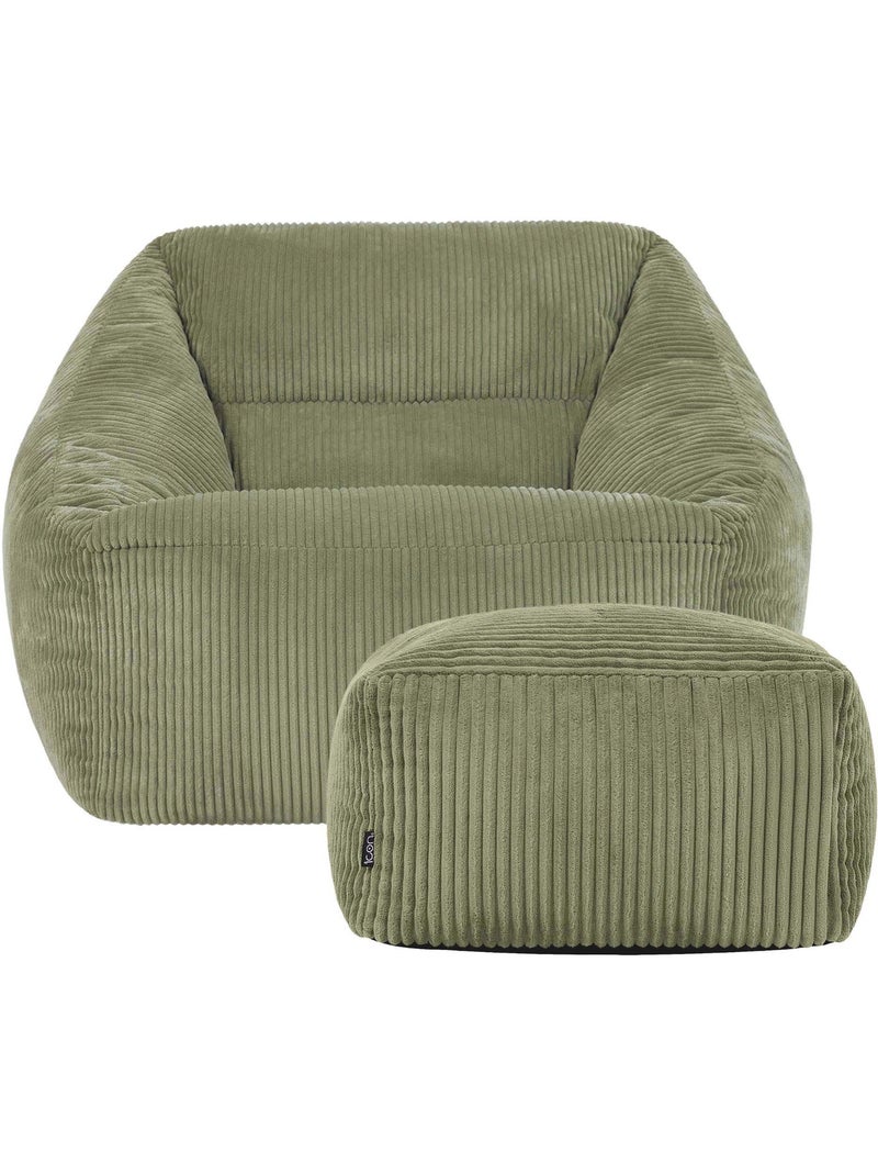 Pouf poltrona da salotto natalia con poggiapiedi quadrato amara in velluto a coste - icon Verde salvia - Kiabi
