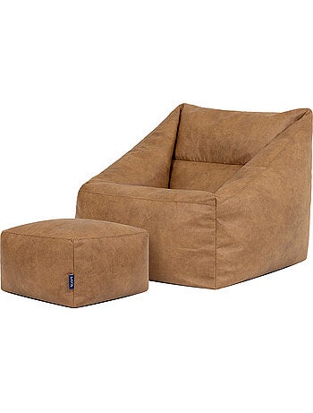 Pouf poltrona da salotto natalia con poggiapiedi quadrato in ecopelle vegana - icon