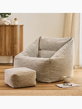 Pouf poltrona da salotto natalia con poggiapiedi quadrato in tessuto intrecciato - icon