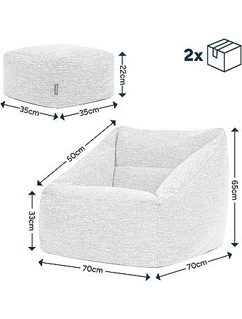 Pouf poltrona da salotto natalia con poggiapiedi quadrato in tessuto intrecciato - icon