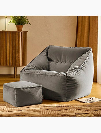 Pouf poltrona da salotto natalia con poggiapiedi quadrato in velluto opaco - icon
