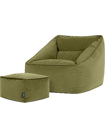 Pouf poltrona da salotto natalia con poggiapiedi quadrato in velluto opaco - icon