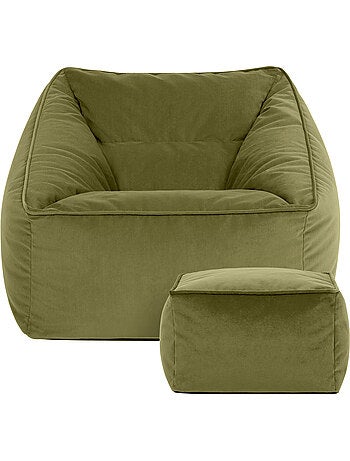 Pouf poltrona da salotto natalia con poggiapiedi quadrato in velluto opaco - icon