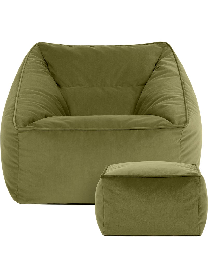 Pouf poltrona da salotto natalia con poggiapiedi quadrato in velluto opaco - icon Verde oliva - Kiabi
