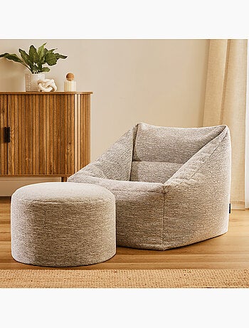 Pouf poltrona da salotto natalia con poggiapiedi rotondo milano in tessuto intrecciato - icon