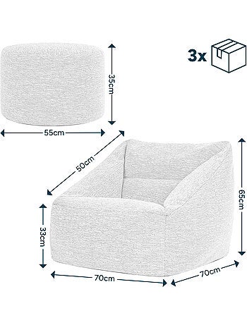 Pouf poltrona da salotto natalia con poggiapiedi rotondo milano in tessuto intrecciato - icon