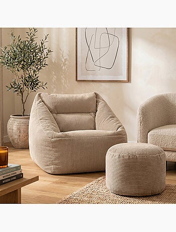 Pouf poltrona da salotto natalia con poggiapiedi rotondo milano in velluto a coste - icon