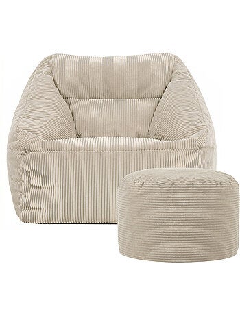 Pouf poltrona da salotto natalia con poggiapiedi rotondo milano in velluto a coste - icon